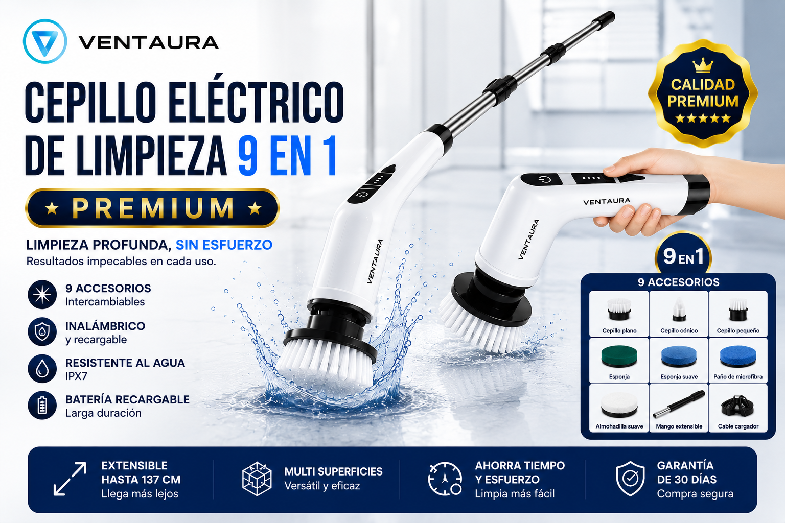 CEPILLO LIMPIADOR ELECTRICO DE LIMPIEZA GIRATORIO 9 EN 1 PREMIUM